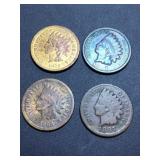 1879, 1887, 1868 & 1887 Indian head cents