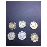 6 mercury silver dimes