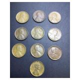 (10) 1909 US cents not vdb no mint variety of