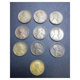 (10) 1909 US cents not vdb no mint variety of