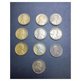 (10) 1909 US cents not vdb no mint variety of