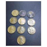 (10) 1909 US cents not vdb no mint variety of