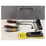 Vintage hand saws and two surfers pocket planes