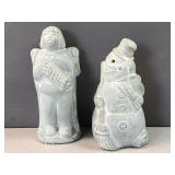 1990 Angel and 1998 snowman concrete sculptures