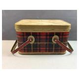 Red plaid metal Nasco picnic basket