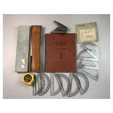 Protractors, measuring tape, notebook, the