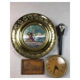 Vintage Solid brass plate, carved D.C. wood,