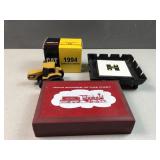 Caterpillar tractor, ash tray, and iron horses of