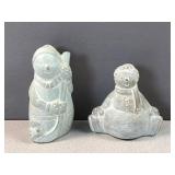 Snowmen concrete sculptures by Isabel bloom