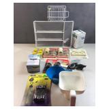 White mesh organizer rack with home accessories