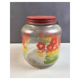 Glass red and yellow floral painted jar