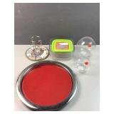 Can rack, glass bowls, pan