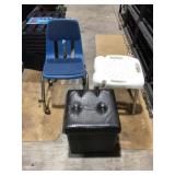 Plastic chair, leather storage cushion and