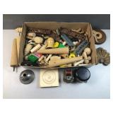 Wooden and metal blocks, screw ons, trim,