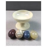 (4) stone eggs in stone pedestal