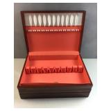 Empty wood silver table service box