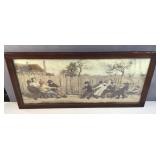 framed vintage child tug o war art