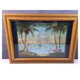 Vintage framed flamingo beach art