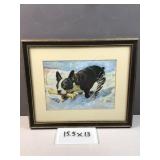 framed & matted puppy dog art