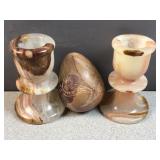 Stone candle holders and egg