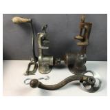 2 meat grinders & vintage C clamp