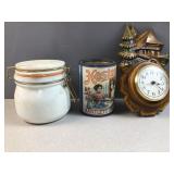 Milk glass container - and decor - clock and conta