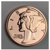 Mercury dime design 1 oz .999 copper round