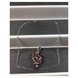 QVC sterling silver and garnet leaf necklace