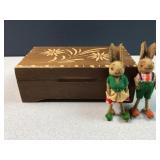 Musical wood box & vintage bunny characters