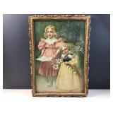 vintage ornate framed child art wood back