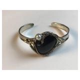 QVC sterling onyx and cultured Pearl bracelet