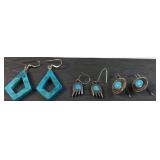 (3) turquoise stone earrings sterling silver
