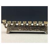 Ornate metal carved Menorah / Hanukah candle holde