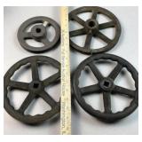 (4) vintage machine wheels / valve handles