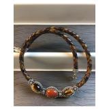 Tiger eye & brown jasper stone leather .925