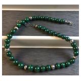 Malachite stone bead & .925 sterling silver
