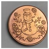 Snowman Merry Christmas 1 oz .999 copper round