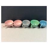 (5) pastel colored pottery mugs