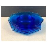set of 6 blue glass plates