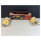 Lionel O gauge flat car w Caterpillar tractors