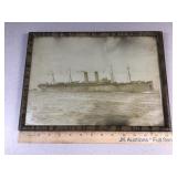 antique framed ship photo -- possible smoke damage