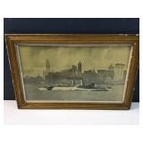 vintage image of cargo ship under way