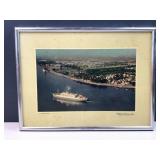 Ship in Montreal water way framed photo