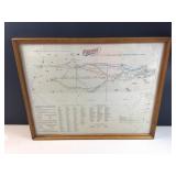 vintage rail road freight map in frame