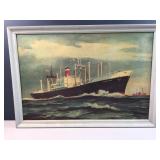 Framed wall hanging ship art