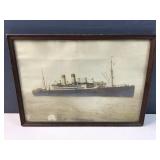 Black and white framed cargo ship print