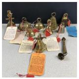 Solid brass bells - many with tags
