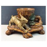 Modern rabbit  wood stump planter