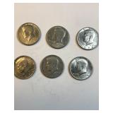 (6) Kennedy Half dollars - 1970s not silver