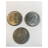 (3) 1972  Ike US dollar coins - not silver
